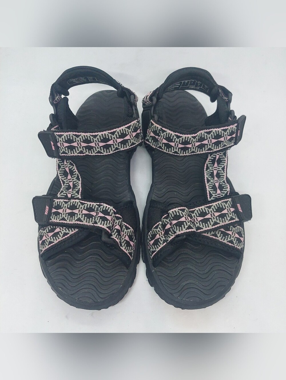 Avia Strappy Sandals Black Pink Geometric Design Adj Summer Shoes Womens Size 7